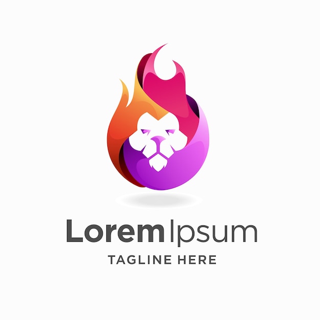 leeuwenkop logo met vlammen concept