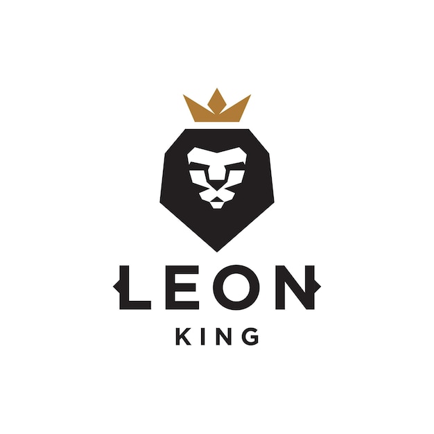 leeuwenkop logo ontwerp vector met kroon leo koning modern symbool in geometrische stijl illustratie