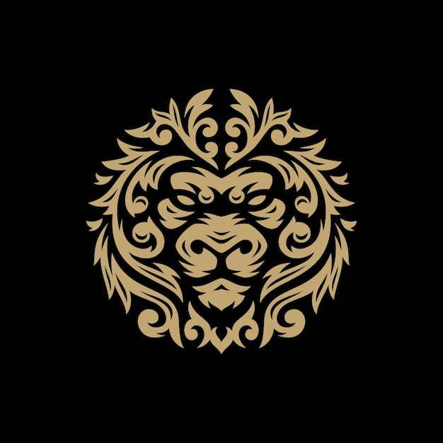 Leeuwenkop met bloemen tribal logo illustratie op donkere achtergrond
