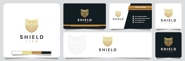 Leeuwenschild, veiligheid, met gouden kleur, inspiratie voor logo-ontwerp