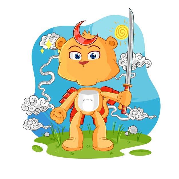 Leeuwin samurai cartoon cartoon mascotte vector