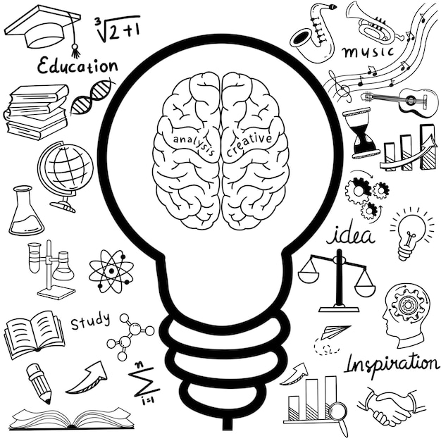 left and right creative brain hemisphere sketch concept vector illustration