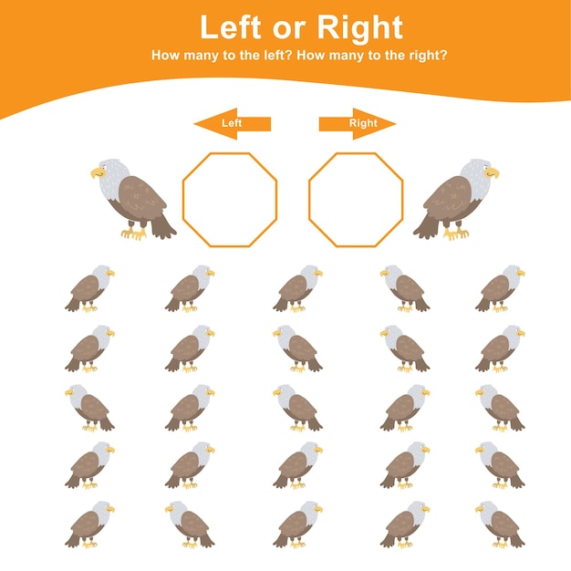 Left or Right Game for Preschool Children. Worksheet activity for preschool kids.