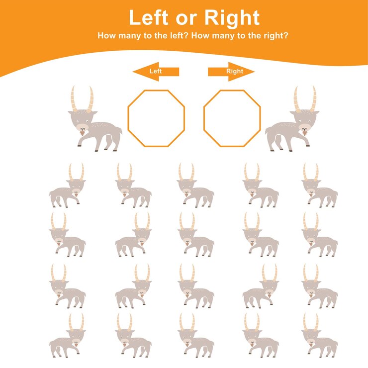 Vector left or right game for preschool children. worksheet activity for preschool kids.