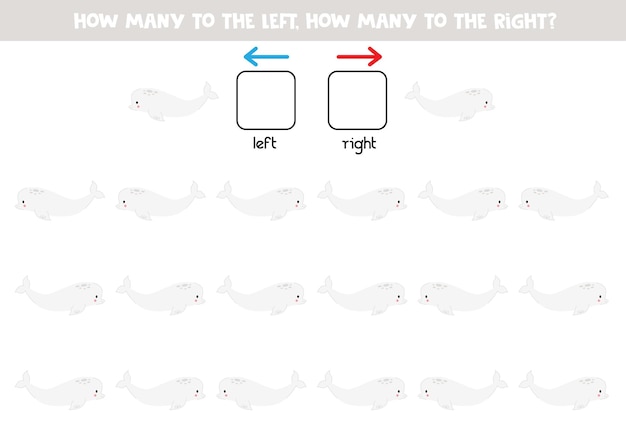 Left or right with cute cartoon beluga whale logical worksheet for preschoolers