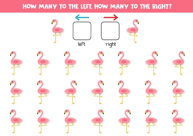 Left or right with cute cartoon flamingo Logical worksheet for preschoolers