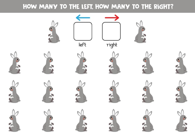 귀여운 만화 토끼가 있는 왼쪽 또는 오른쪽 미취학 아동을 위한 논리 워크시트