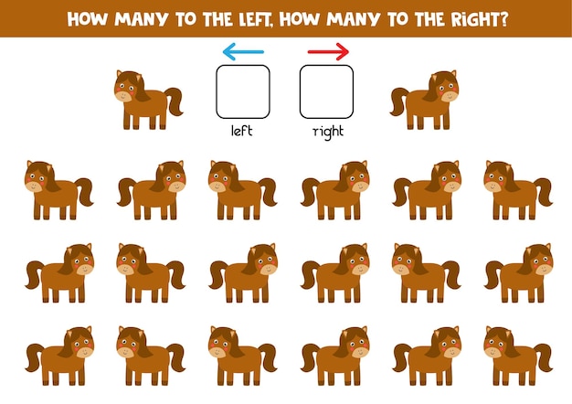 Left or right with cute cartoon horse. Educational game to learn left and right.