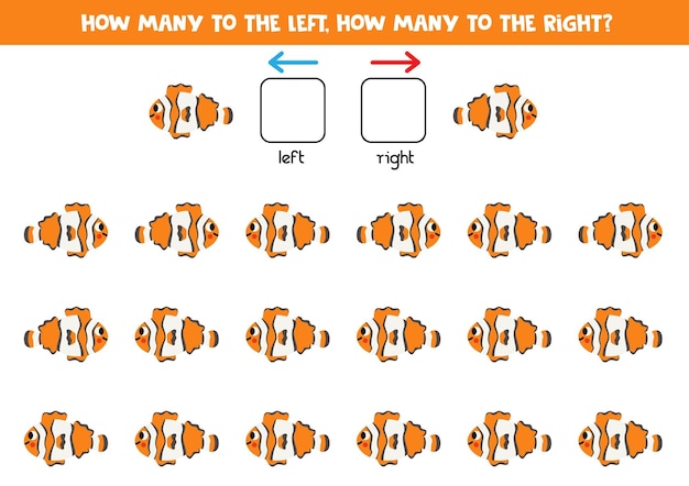 Left or right with cute clownfish logical worksheet for preschoolers