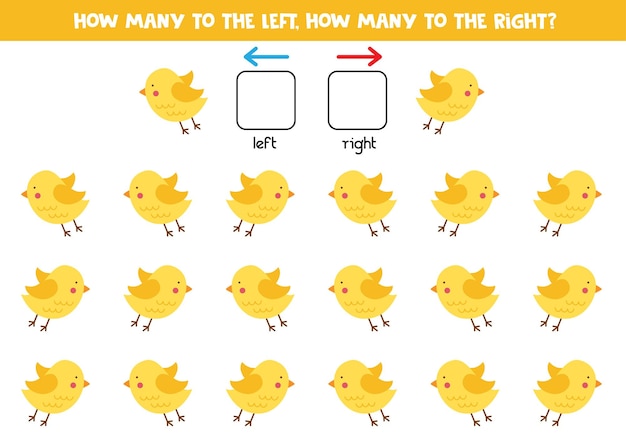 かわいい黄色い鳥と左または右未就学児のための論理ワークシート
