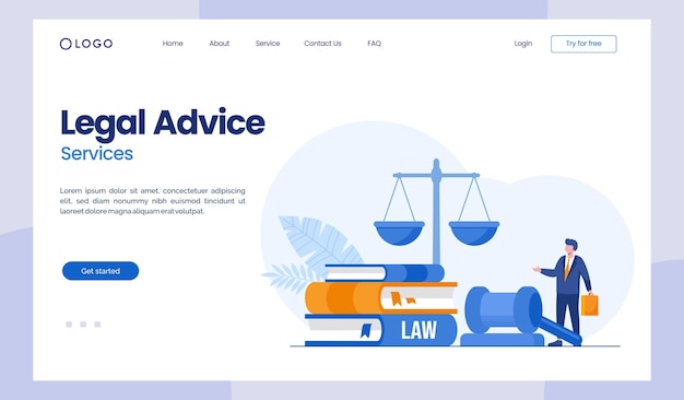 Legal advice law firm and legal services concept lawyer consultant flat illustration vector landing page template