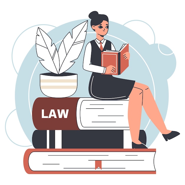 Legal service female worker law firm litigation support flat vector illustration on white background