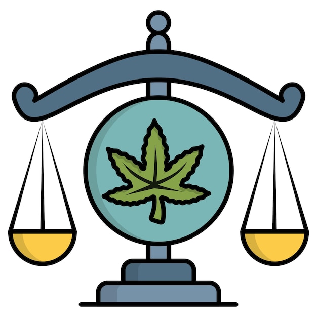 Legaliteit van het cannabisconcept Balans met hennepblad Teken vector Cannabis en marihuana thc en cbd