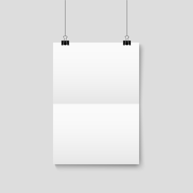 Lege A4-formaat vector papieren frame mockup hangend met paperclip