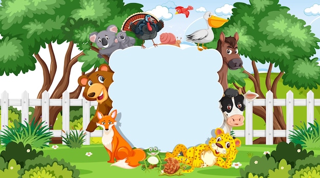 Lege banner met verschillende wilde dieren in het park