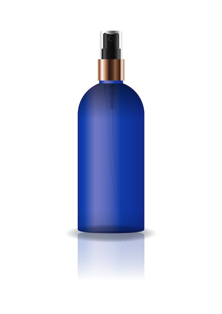 Lege blauwe cosmetische ronde fles met geperst spuitkop.