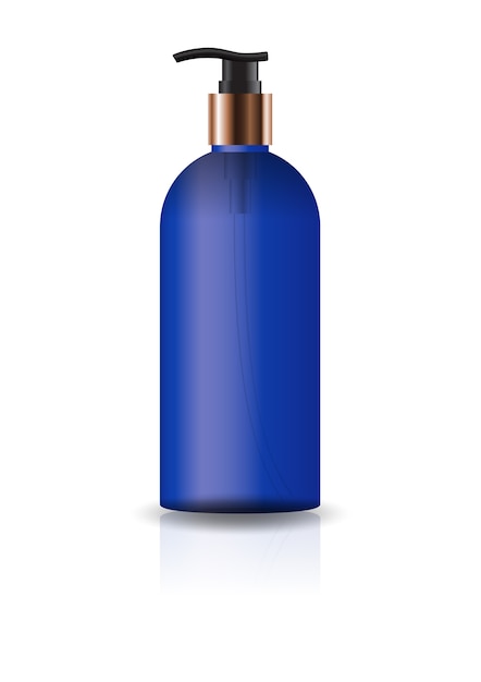 Lege blauwe cosmetische ronde fles met pompkop.