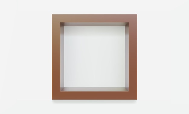 Lege bruine kubusplank of nis op witte muur 3D mockup
