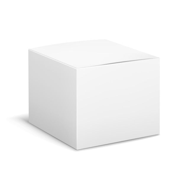 Lege doos witte kubieke cosmetische kartonnen doos hoek weergave leeg pakket met schaduwen geneeskunde product verpakking sjabloon reclame realistische mockup voor branding vectorillustratie