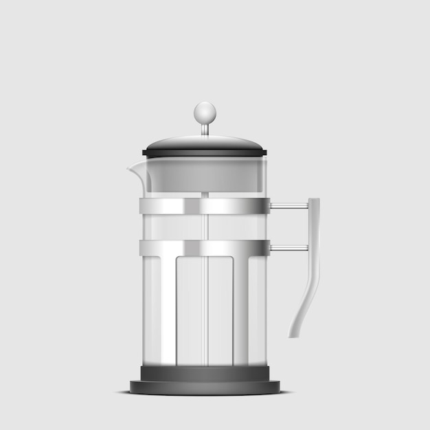 Vector lege franse pers koffiezetapparaat of glazen zuiger theepot realistisch geïsoleerd transparante kruik cup