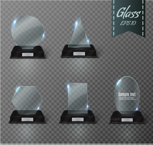 Lege glazen trofee-onderscheiding op een transparante achtergrond