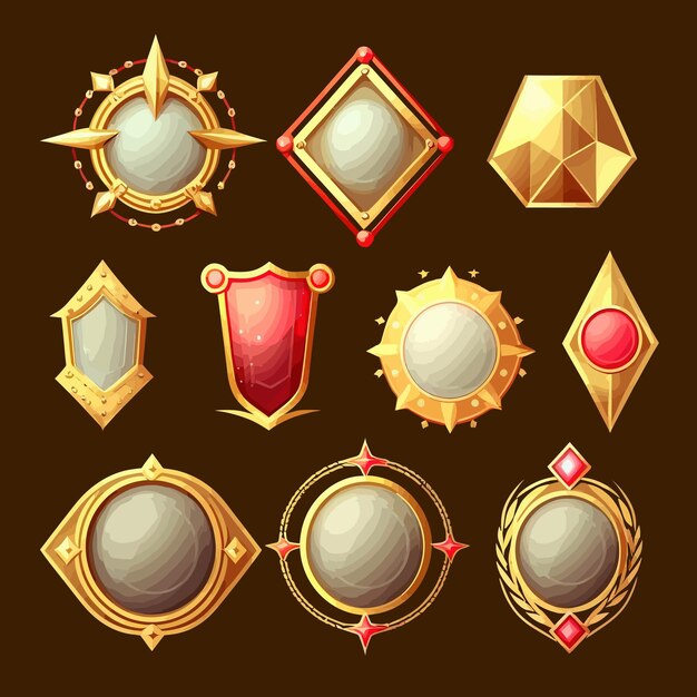 Vector lege gouden ranking frames voor spel avatars geïsoleerd op achtergrond geïsoleerd op achtergrond cartoon vector illustratie