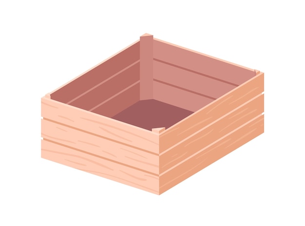 Lege houten kist voor opslag en transport. Open houten krat voor kruidenierswaren. Multiplex koffer van planken. Gekleurde platte vectorillustratie van container geïsoleerd op een witte achtergrond