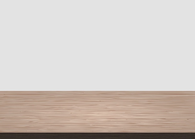 Lege houten tafelblad op witte betonnen achtergrond Houten achtergrond