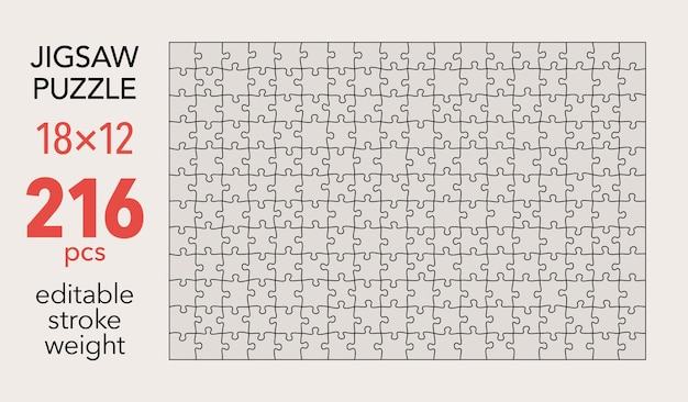 Lege puzzelrastersjabloon 18x12 vormen 216 stukjes Aparte bijpassende onregelmatige elementen