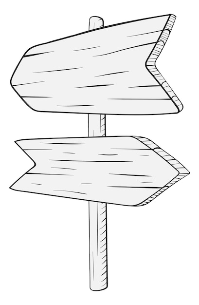 Lege richtingaanwijzers. houten pijlen wegwijzer in lineaire stijl geïsoleerd op een witte achtergrond