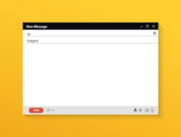 Vector lege sjabloon internet mail frame-interface voor e-mailbericht. lege venstersjabloon voor e-mailberichten. e-mailinterface met vectorsjabloon voor verzendformulier