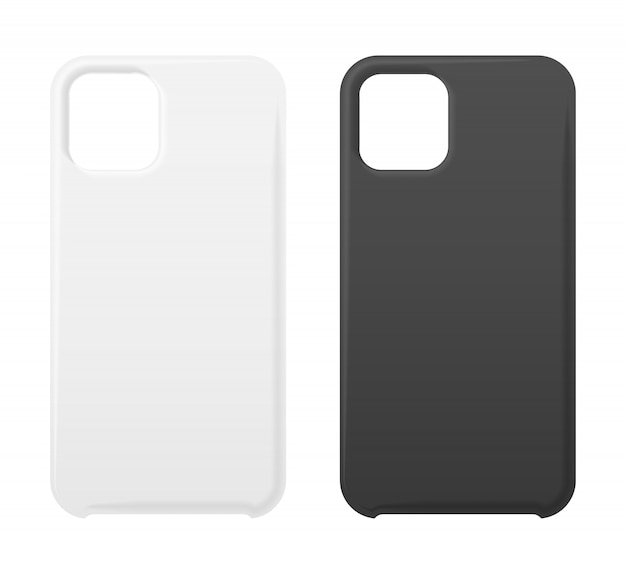 Lege telefoon zwart-wit covers. Mockups voor smartphone-lege koffers.