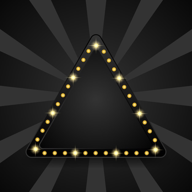 Lege triangelbanner met lamp en zwarte achtergrond