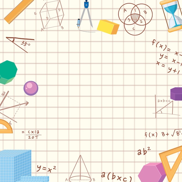 Lege wiskundesjabloon met wiskundige hulpmiddelen en elementen