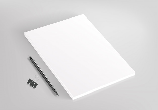 Lege witte boek en kantoorbenodigdheden vectorillustratie