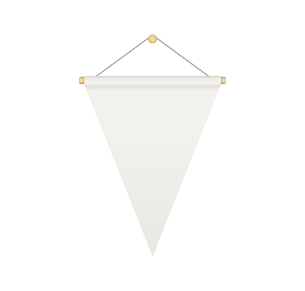 Lege witte driehoekige bunting wimpel opknoping realistische wimpel of vlag met touw Bunting vlag mock up lege realistische sjabloon vectorillustratie geïsoleerd op witte achtergrond