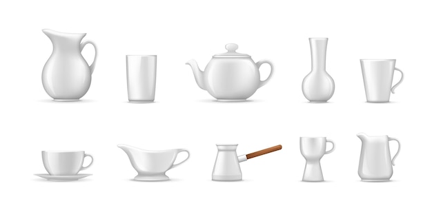 Lege witte keramische porseleinen servies set vector