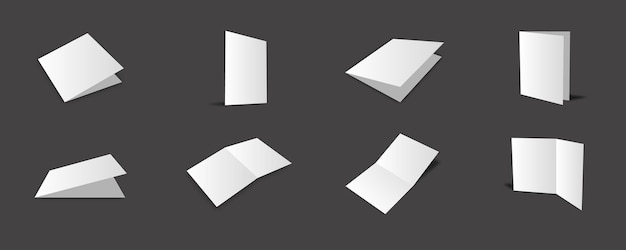 Vector lege witte tweevoudige brochure mockups-collectie met verschillende weergaven en hoeken
