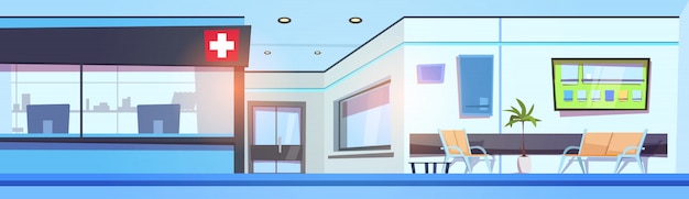 Vector lege ziekenhuis hal interieur clinic wachtkamer horizontale banner