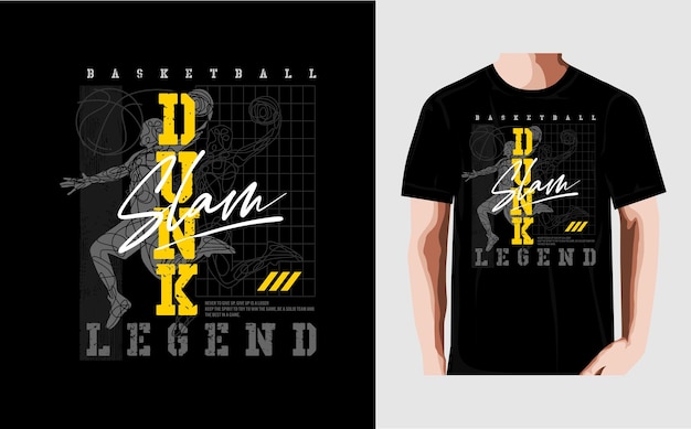 La leggenda, il design della maglietta di tipografia di basket