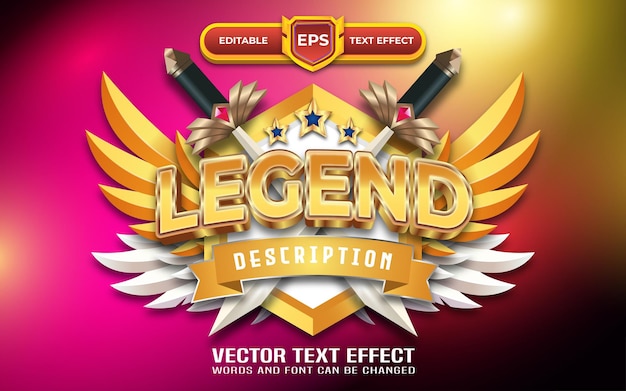 Logo del gioco 3d con emblema della leggenda con effetto di testo modificabile e tema del gioco