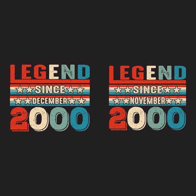 Vettore leggenda da novembre e dicembre 2000 t shirt design vintage birthday gift design
