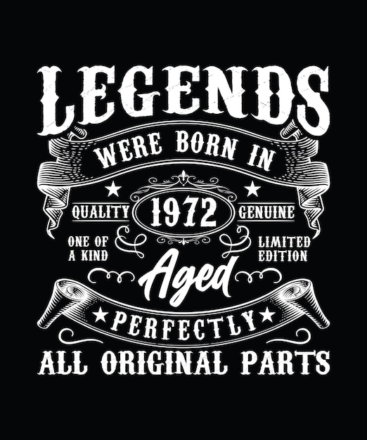 Le leggende sono nate nel 1972 design di tshirt