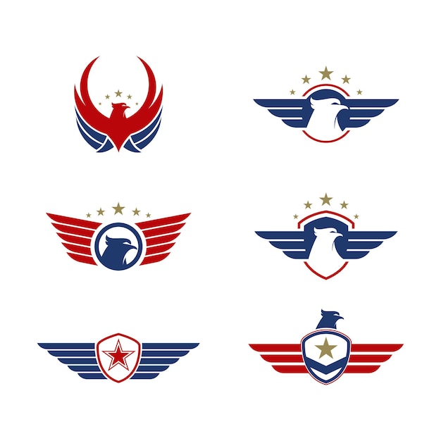 Leger valk vleugel badge pictogram vector illustratie ontwerpsjabloon