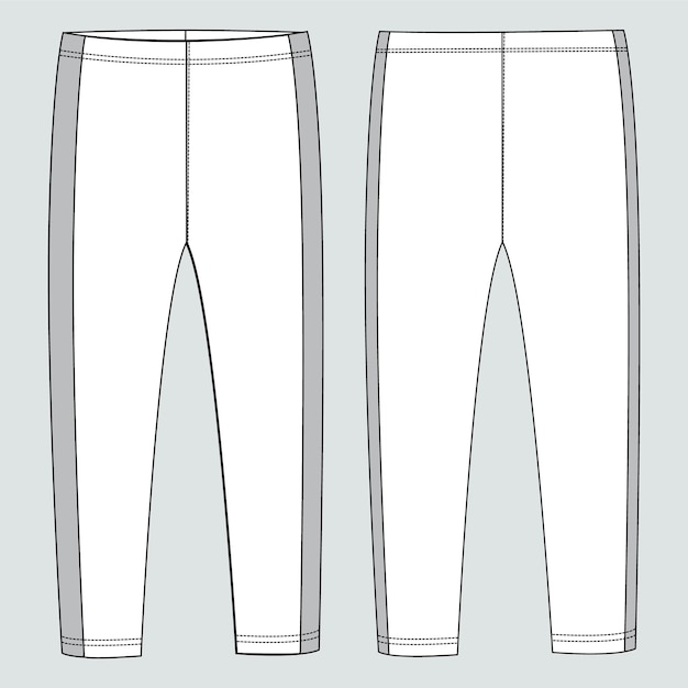 Legging pantaloni disegno tecnico moda schizzo piatto illustrazione vettoriale modello vista anteriore e posteriore