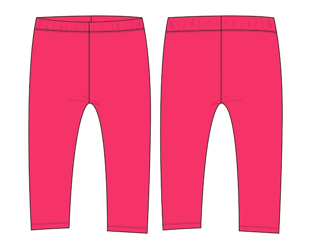 Vector leggings trouser pant technical fashion flat sketch vector pink color template for kids