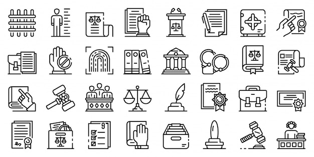 Legislation icons set, outline style