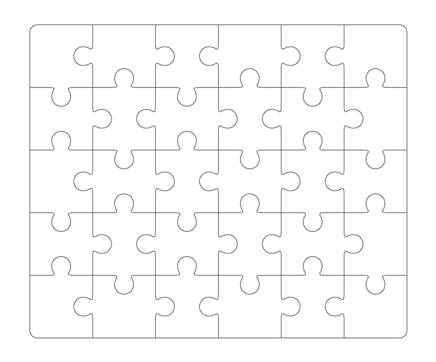 Legpuzzel lege sjabloon 6x5 elementen, dertig puzzelstukjes. Vector illustratie.