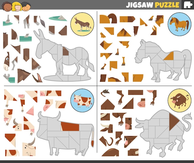 Legpuzzelspellen met cartoon boerderijdieren