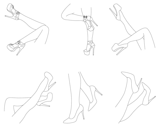 Ноги в векторном наборе рисунков на высоких каблуках